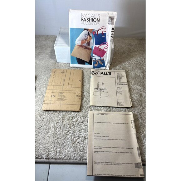 McCalls 4117 Handbag Sewing Pattern For Misses Accessories  4 Bag Styles Uncut - Picture 2 of 6